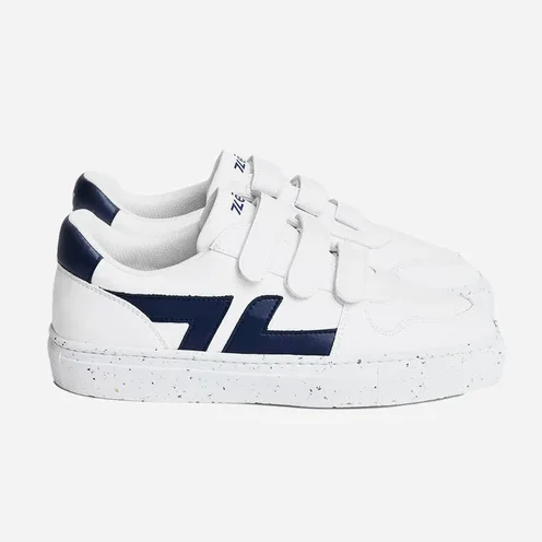 Alpha Vegan Leather Velcro Trainers | Navy Blue