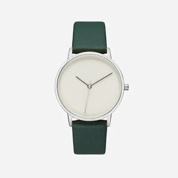 Lyka Watch with Silver & Grey Dial - Forest Green Vegan Leather Strap