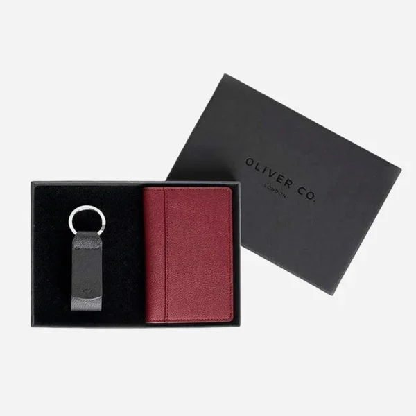RFID Compact Apple Leather Vegan Wallet Gift Set - Merlot Red
