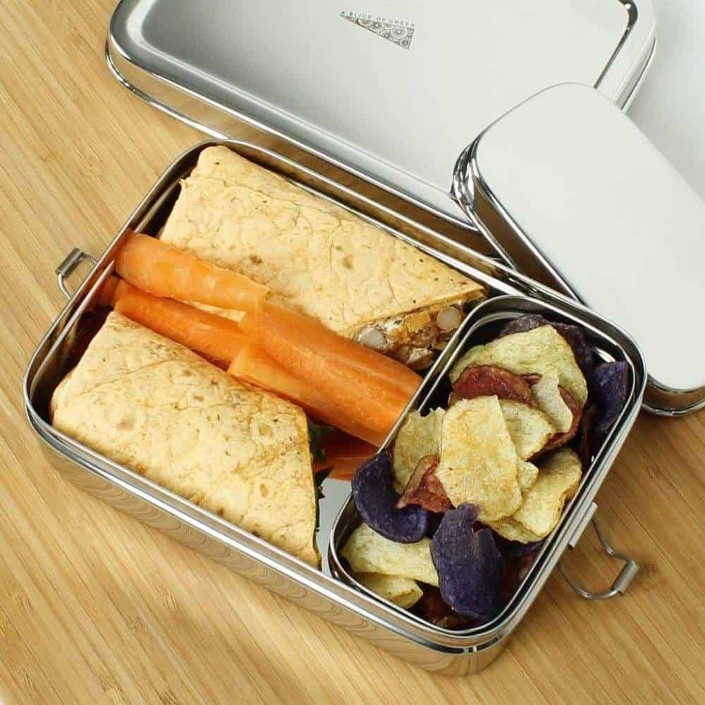 A Slice Of Green Large Rectangle Stainless Steel Lunch Box With Mini Container